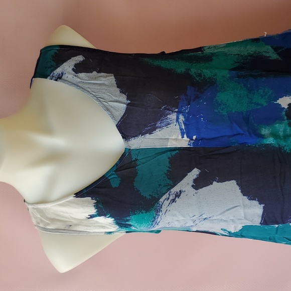Halston green and blue sheer summer dress - Picture 2 of 13
